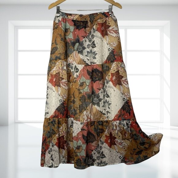 Johnny Was Jade Stephanie XL Tiered Boho Maxi Skirt Patchwork L79921 Silk Blend - Picture 4 of 13